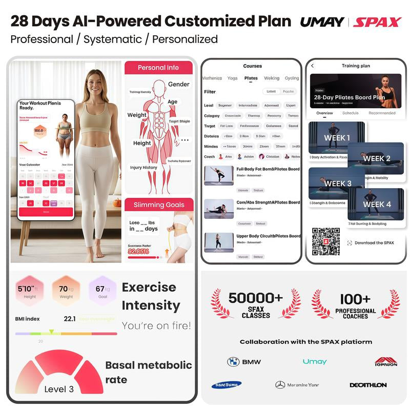 UMAY Multi-Functional Ab Exercise Board, Home Pilates Reformer, Abs Workout Equipment for Abdominal & Core Strength Training, Exercise Board for Home Gym Fitness，Foldable, Lightweight and Efficient