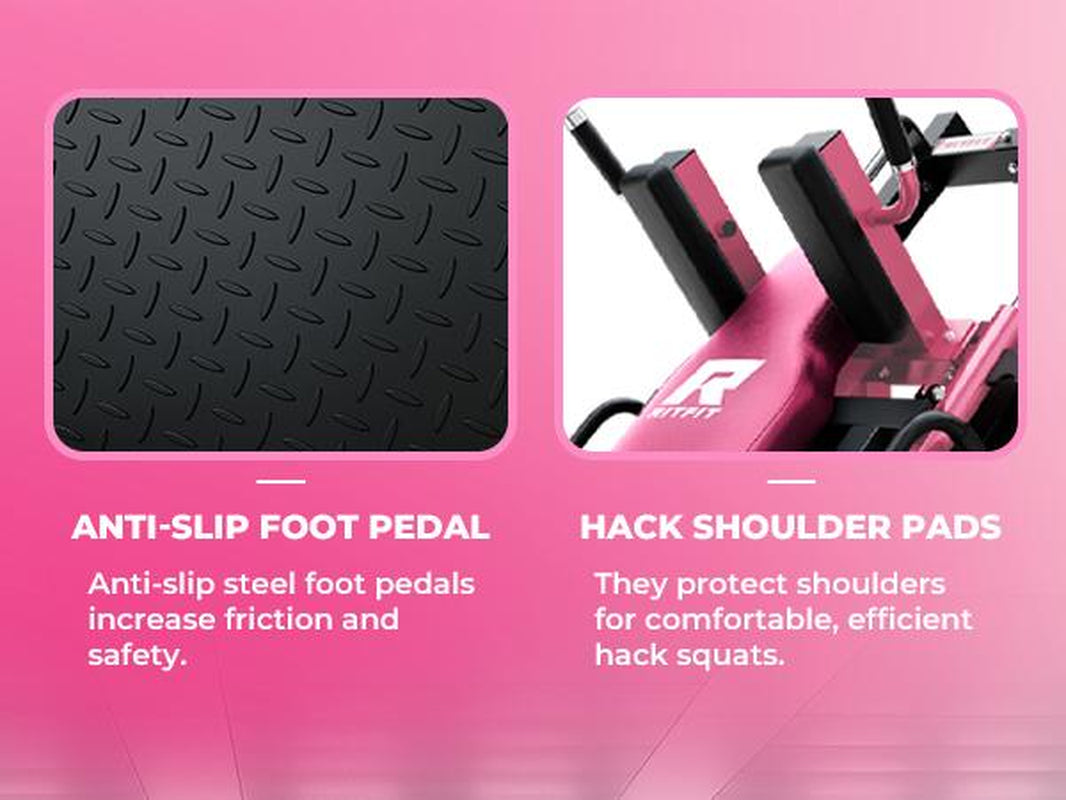 RITFIT BLP01 Pink Leg Press Hack Squat Machine with Linear Bearing, Pink Fitness Trainer, Professional Adjustable Design for Full Lower Body Workout Strength Training Equipment