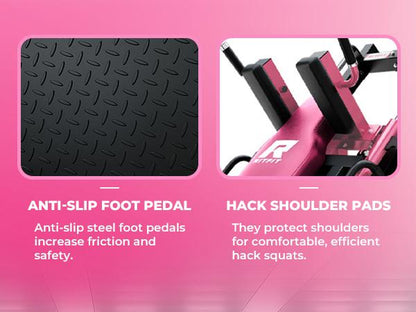 RITFIT BLP01 Pink Leg Press Hack Squat Machine with Linear Bearing, Pink Fitness Trainer, Professional Adjustable Design for Full Lower Body Workout Strength Training Equipment