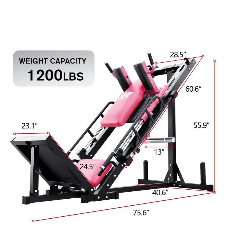 RITFIT BLP01 Pink Leg Press Hack Squat Machine with Linear Bearing, Pink Fitness Trainer, Professional Adjustable Design for Full Lower Body Workout Strength Training Equipment