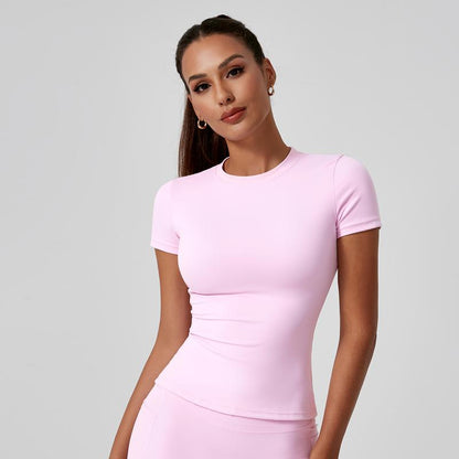 Timeoff 5-Piece Solid Sports Tee Set round Neck Slim Stretchy Ideal for Yoga Gym Workouts Women'S Athletic Wear Sporty Style Clothes Gym Shirts Workout Tops Oversized Gym Shirts Fitness Outfit