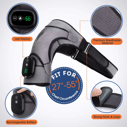 Electric Heating Shoulder Massager Vibration Massage Shoulder Brace Support Belt Rechargeable Warmer Knee Relief 3 Gear Belt Pad