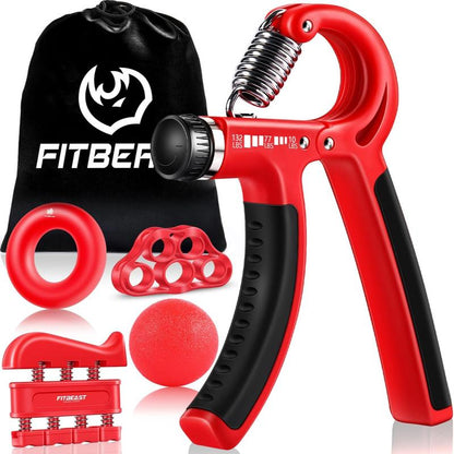 Fitbeast Funny Hand Grip Strengthener Workout Kit (5 Pack) Forearm Grip Adjustable Resistance Hand Gripper, Finger Exerciser, Finger Stretcher, Grip Ring & Stress Relief Grip Ball for Athletes