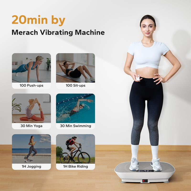 Merach Vibration Plate Exercise Machine with Lymphatic Drainage Feature Compact Design for Full Body Workout Max User Weight 400LBS Home Gym Equipment