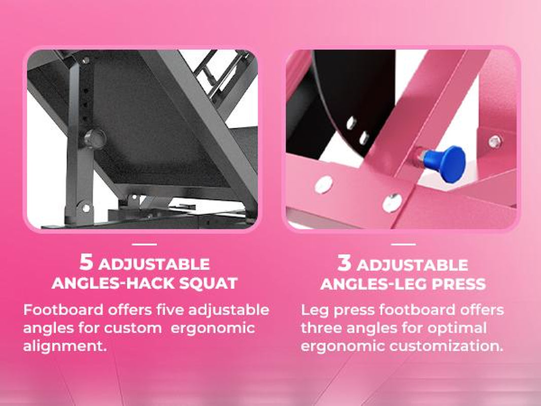 RITFIT BLP01 Pink Leg Press Hack Squat Machine with Linear Bearing, Pink Fitness Trainer, Professional Adjustable Design for Full Lower Body Workout Strength Training Equipment