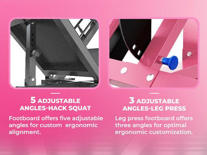 RITFIT BLP01 Pink Leg Press Hack Squat Machine with Linear Bearing, Pink Fitness Trainer, Professional Adjustable Design for Full Lower Body Workout Strength Training Equipment