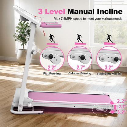 LIVIVOX 7.5 MPH Foldable Walkable Walking Treadmill with Handle，Remote Control ，Wheels for Easy Moving，265Lbs Weight Capacity Outdoorfun Home Gym Fitness Equipment Workout Calories， Ideal for Home/Office,Apartment ,Incline Treadmill