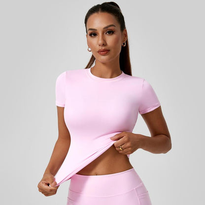 Timeoff 5-Piece Solid Sports Tee Set round Neck Slim Stretchy Ideal for Yoga Gym Workouts Women'S Athletic Wear Sporty Style Clothes Gym Shirts Workout Tops Oversized Gym Shirts Fitness Outfit