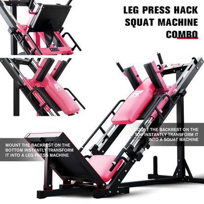 RITFIT BLP01 Pink Leg Press Hack Squat Machine with Linear Bearing, Pink Fitness Trainer, Professional Adjustable Design for Full Lower Body Workout Strength Training Equipment