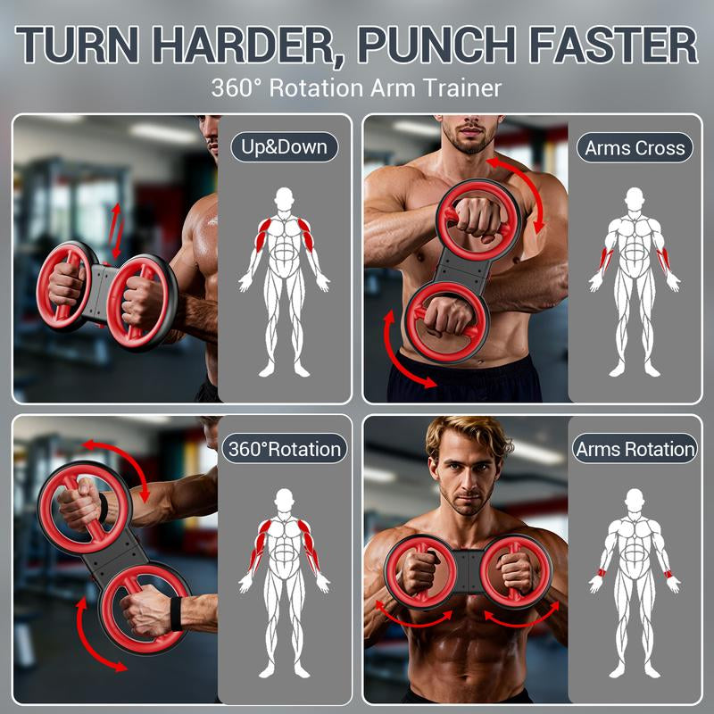 AKLUER 3-IN-1 Forearm Strength Trainer All-In-One 360° Rotator Burn Machine Detachable Dumbbells Chest Expander Adjustable Resistance Portable Upper Body Training - Hand Grip Strengthener