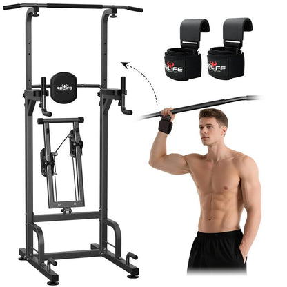 Relife Sports Power Tower Dip Station Pull up Bar for Fitness Home Gym Workout,Multi-Function Adjustable Height Fitness Strength Training Exercise Equipment,With Stair Stepper Tiktokshopholidayhaul