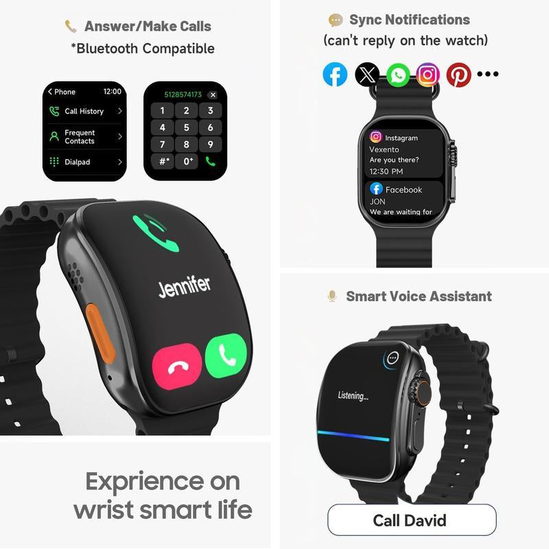 W&O Smart Watch Gift Set – 2.02" Wireless Calling Fitness Tracker Bundle with 100+ Sports Modes, Touch Screen, APP Alerts, Call & Message Reminder, Compatible with Iphone & Android – All-In-One Wearable Smart Bracelet Package