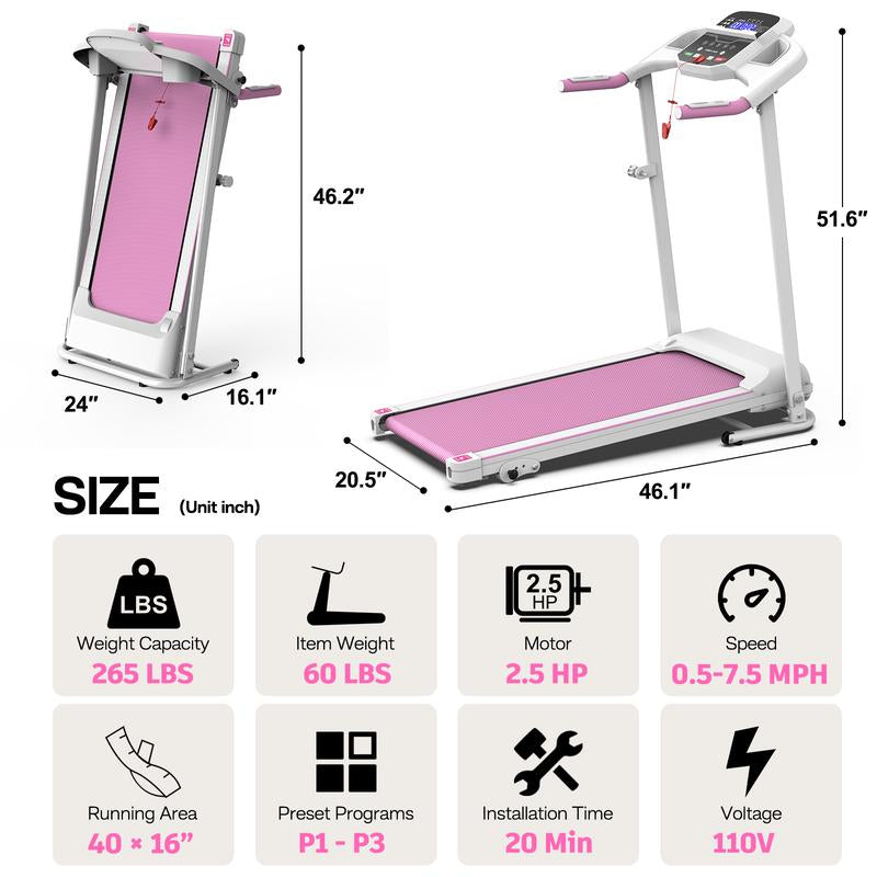 LIVIVOX 7.5 MPH Foldable Walkable Walking Treadmill with Handle，Remote Control ，Wheels for Easy Moving，265Lbs Weight Capacity Outdoorfun Home Gym Fitness Equipment Workout Calories， Ideal for Home/Office,Apartment ,Incline Treadmill