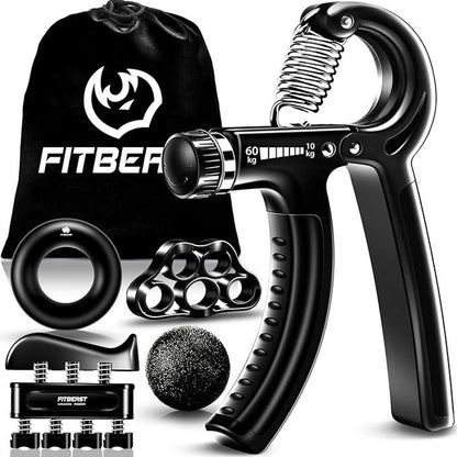 Fitbeast Funny Hand Grip Strengthener Workout Kit (5 Pack) Forearm Grip Adjustable Resistance Hand Gripper, Finger Exerciser, Finger Stretcher, Grip Ring & Stress Relief Grip Ball for Athletes