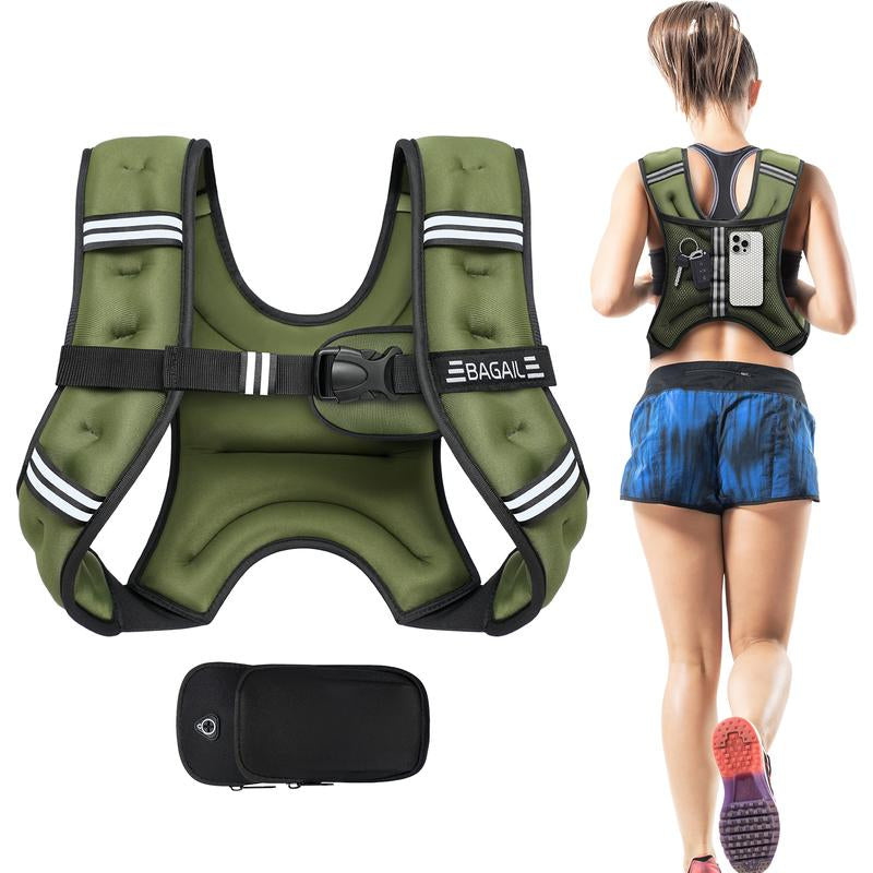 BAGAIL Weighted Vest, 5Lbs/8Lbs/10Lbs/12Lbs/15Lbs/20Lbs/25Lbs/30Lbs Weight Vest with Detachable Phone Pouch, Rucking Vest for Women, Men, Walking, Weight Loss, Training, Running