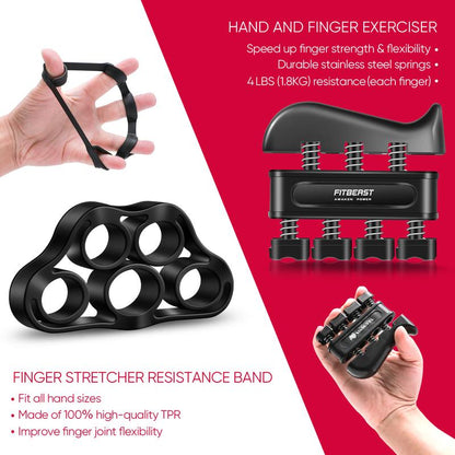 Fitbeast Funny Hand Grip Strengthener Workout Kit (5 Pack) Forearm Grip Adjustable Resistance Hand Gripper, Finger Exerciser, Finger Stretcher, Grip Ring & Stress Relief Grip Ball for Athletes