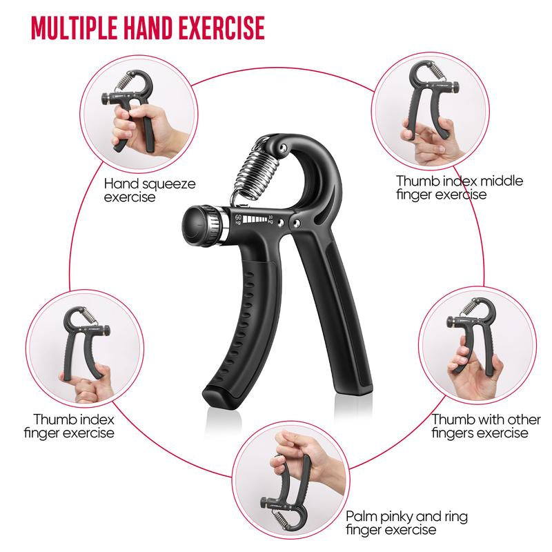 Fitbeast Funny Hand Grip Strengthener Workout Kit (5 Pack) Forearm Grip Adjustable Resistance Hand Gripper, Finger Exerciser, Finger Stretcher, Grip Ring & Stress Relief Grip Ball for Athletes