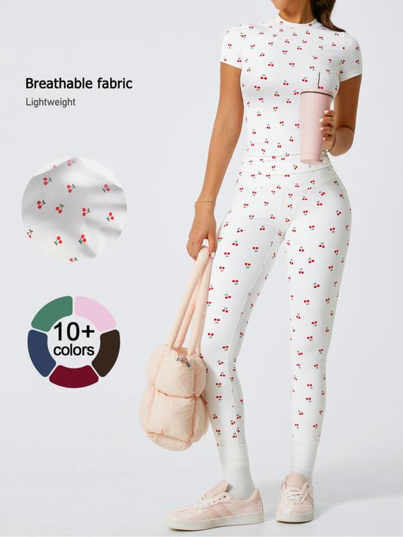 2PCS Women Quick Dry Yoga Set Workout Sportswear Gym Clothing Fitness Short Sleeve Top High Waist Leggings Sports Suits