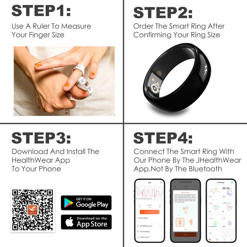 MIRO R1E ECG Blood Glucose Monitor Smart Ring - Comprehensive Health Monitoring, Heart Rate & Blood Oxygen, Sleep, Waterproof, Android Watch, Fitness Tracker