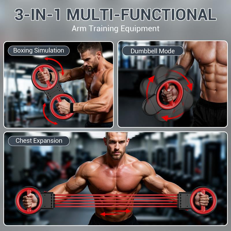 AKLUER 3-IN-1 Forearm Strength Trainer All-In-One 360° Rotator Burn Machine Detachable Dumbbells Chest Expander Adjustable Resistance Portable Upper Body Training - Hand Grip Strengthener
