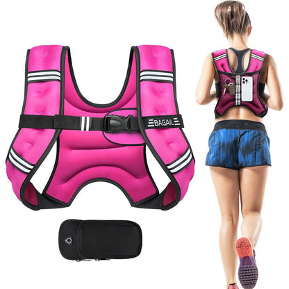 BAGAIL Weighted Vest, 5Lbs/8Lbs/10Lbs/12Lbs/15Lbs/20Lbs/25Lbs/30Lbs Weight Vest with Detachable Phone Pouch, Rucking Vest for Women, Men, Walking, Weight Loss, Training, Running
