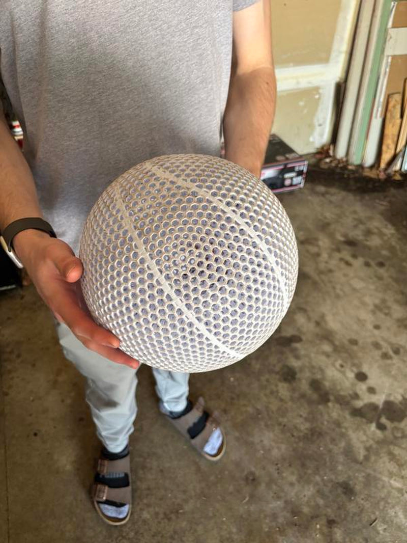 3D Printed Airless Basketball 29.5" Modern Look Quiet Play Black 3D Printed Durable Versatile Design NBA Regulation Size No Inflation Needed